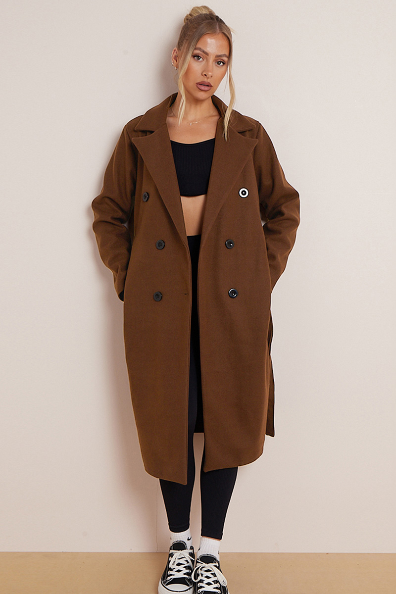 Classy Notch Lapel Double Breasted Waist Tie Thermal Coat