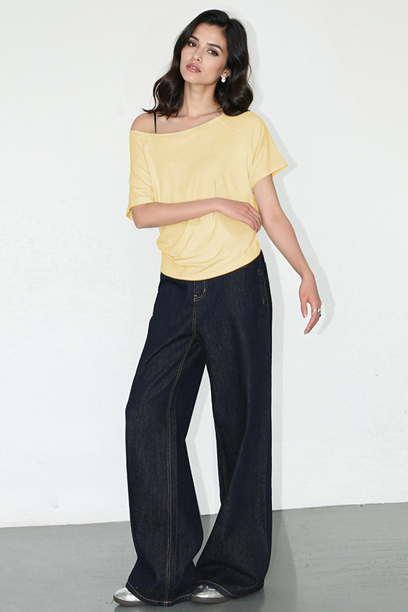 Classy Summer Sloping Shoulder Short Sleeve Loose Top