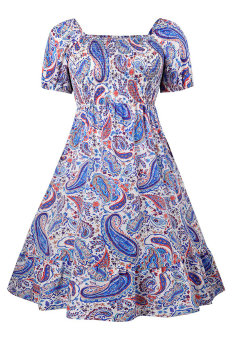 Airy Allover Floral Print Scoop Neck Short Sleeve Pleated Maxi Dress