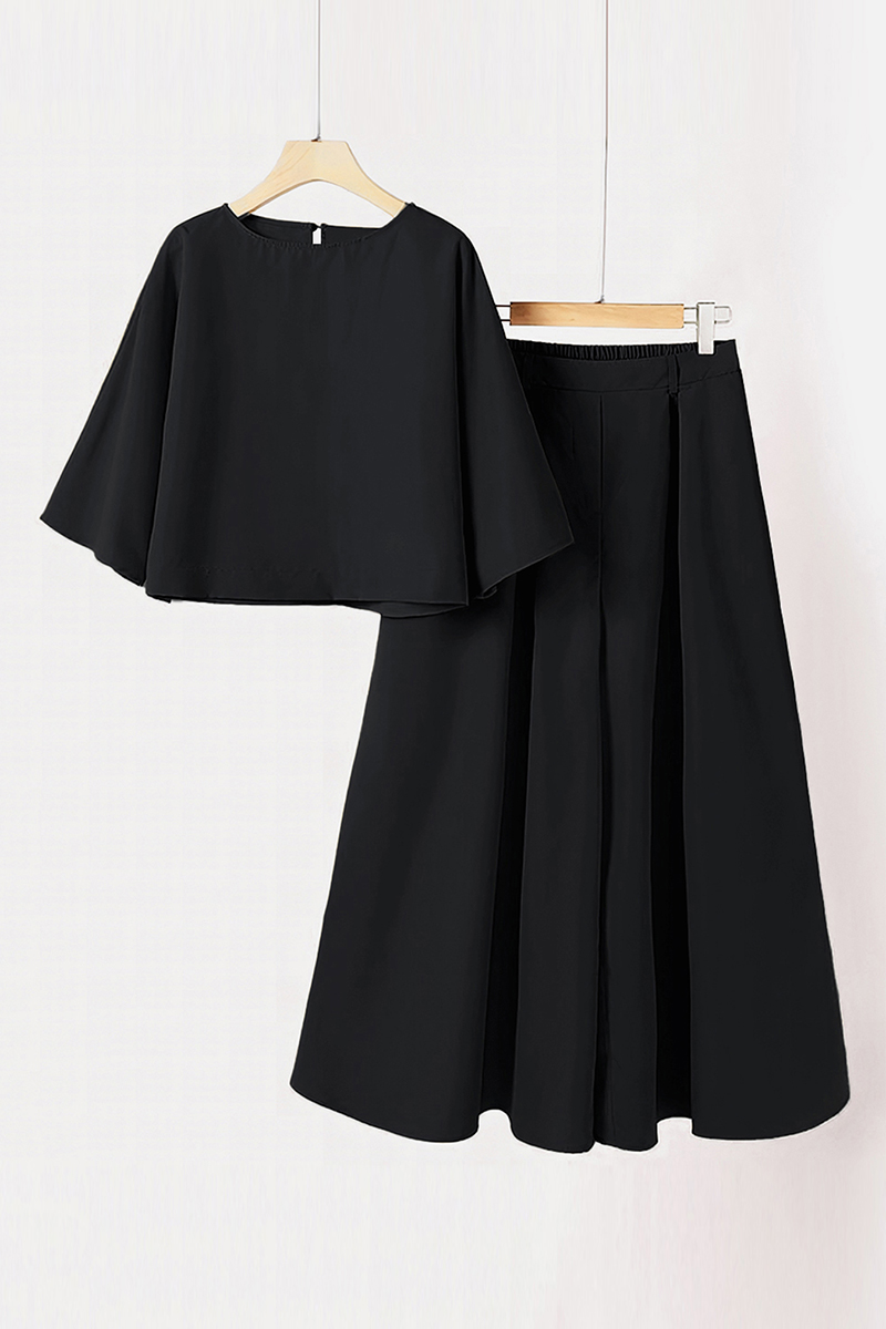 Elegant Half Sleeve Loose Crop Top & Plicated Wide Leg Trousers Co-ord