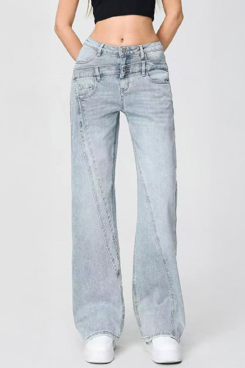 Casual Patchwork Irregular Stitching Flared Jeans