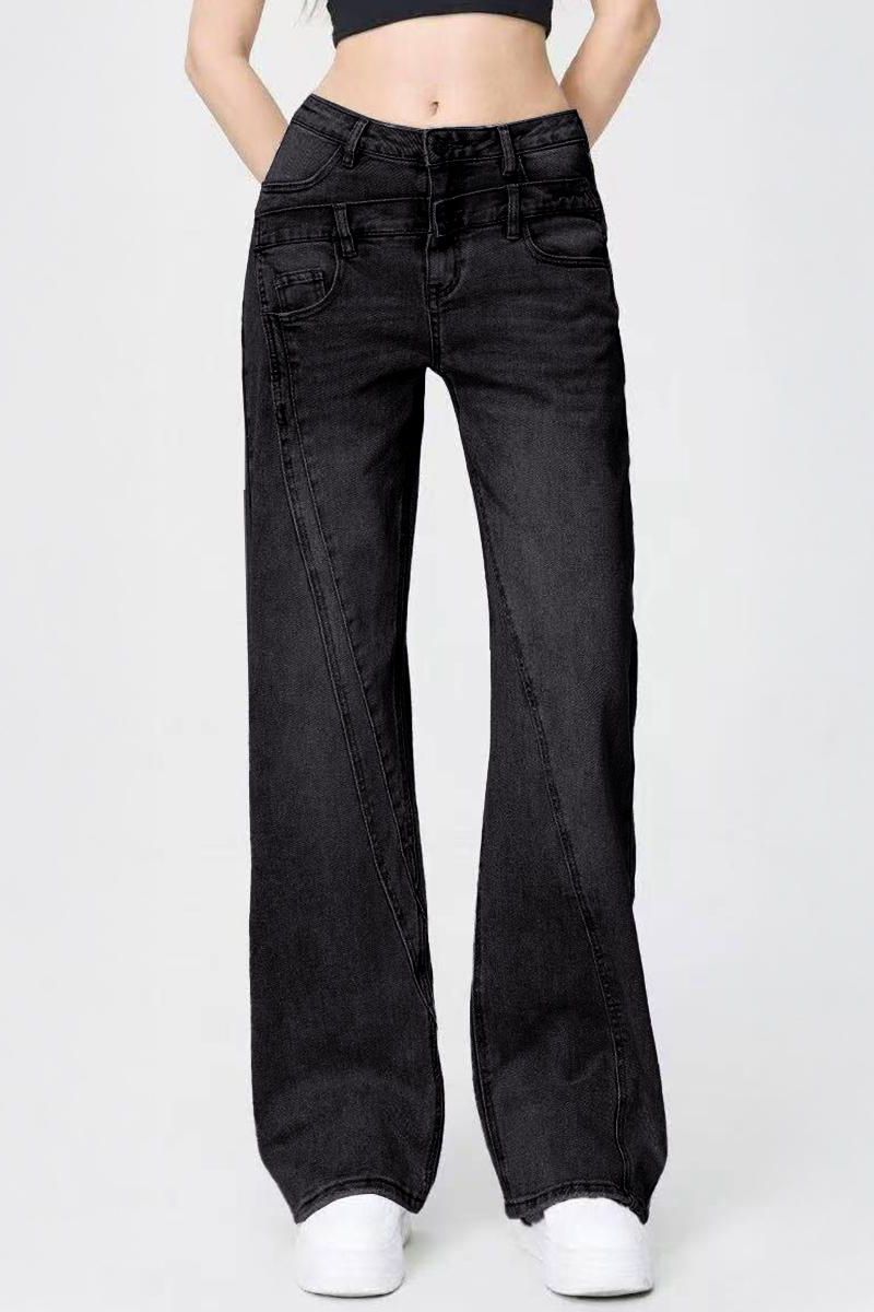 Casual Patchwork Irregular Stitching Flared Jeans
