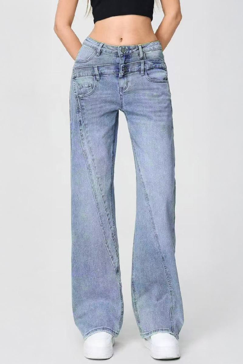 Casual Patchwork Irregular Stitching Flared Jeans