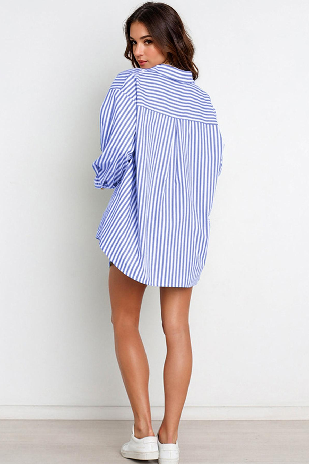 Casual Stripe Collared Button-Up Long Sleeve Shirt & Drawstring Waist Shorts Co-ord