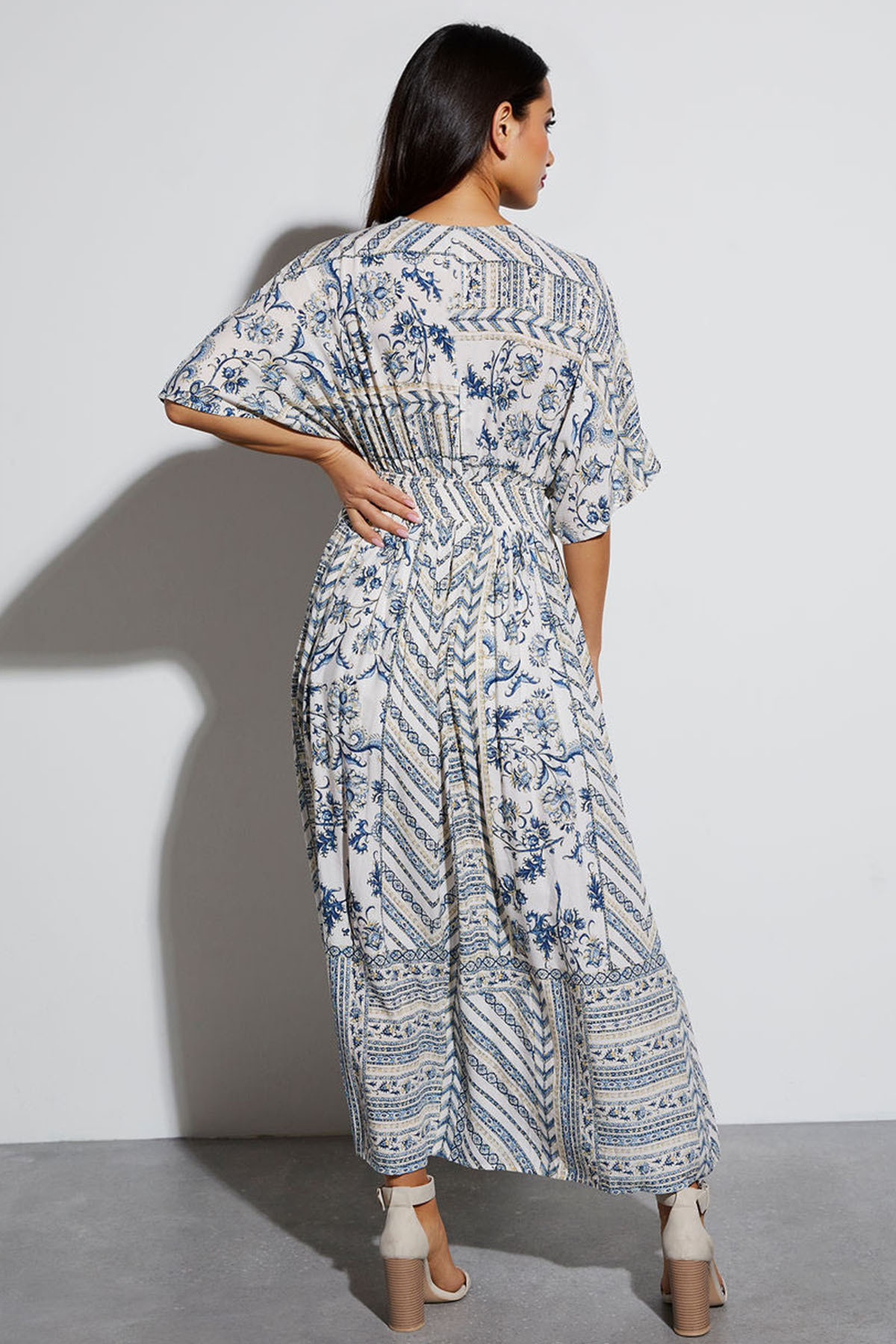 Classy Allover Print Batwing Sleeve Side Slit Maxi Dress