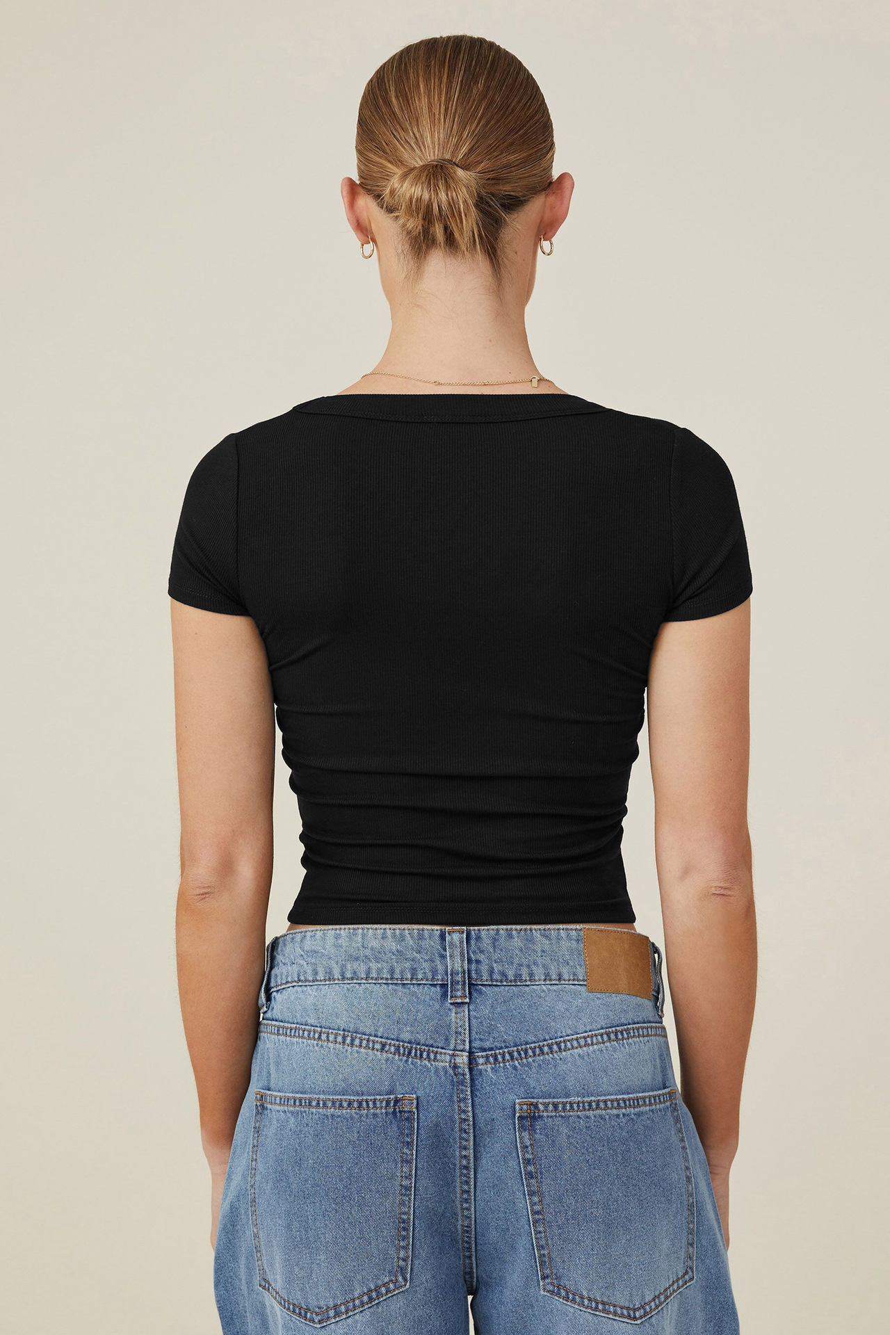 Basic Solid Color U Neck Short Sleeve Slim Top