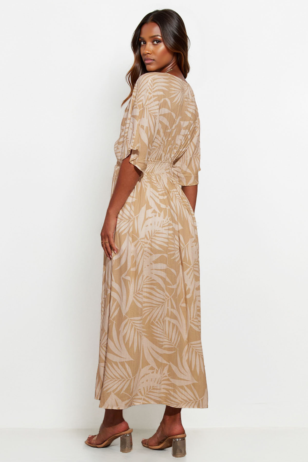 Classy Allover Print Batwing Sleeve Side Slit Maxi Dress