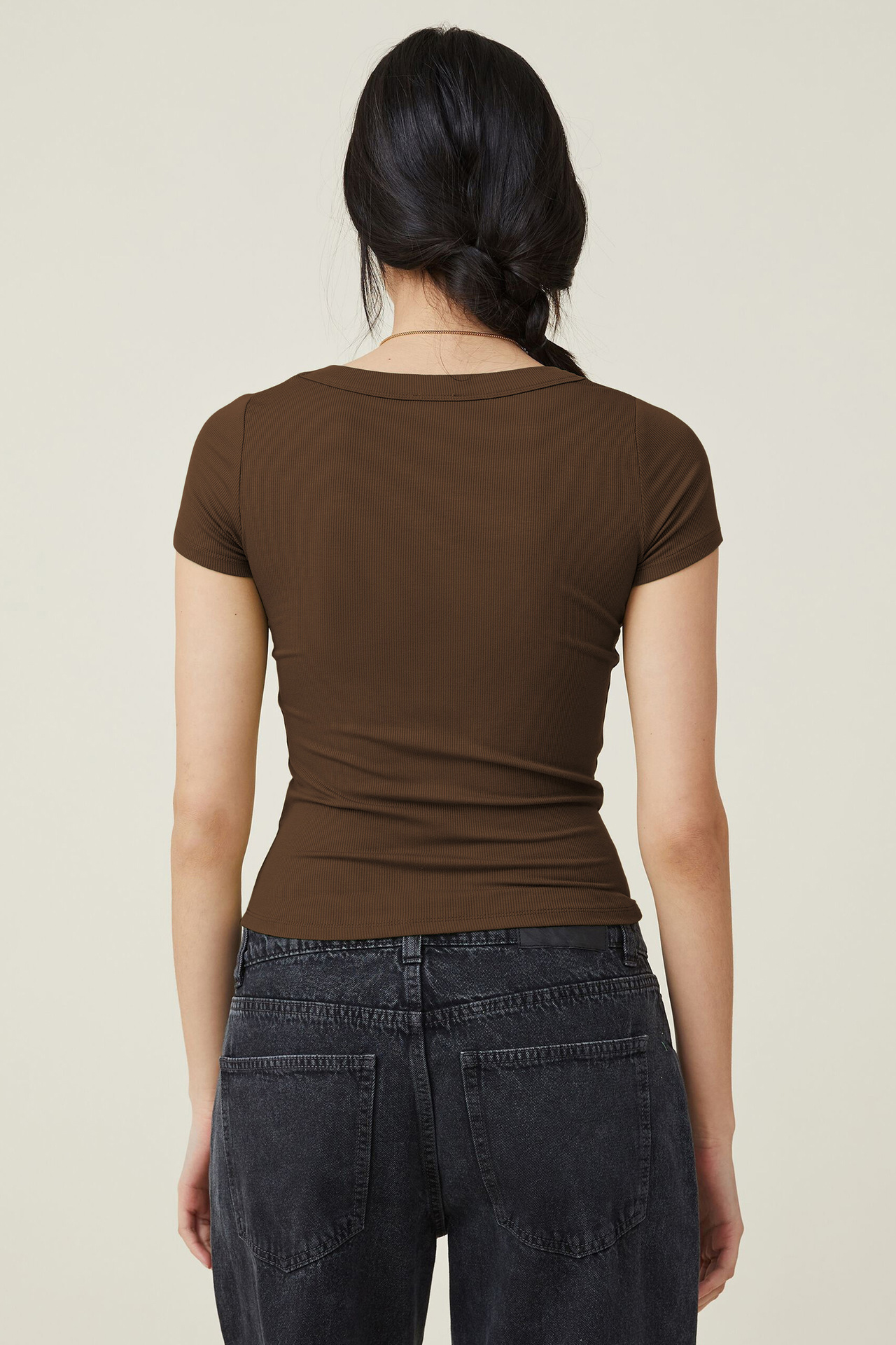 Basic Solid Color U Neck Short Sleeve Slim Top