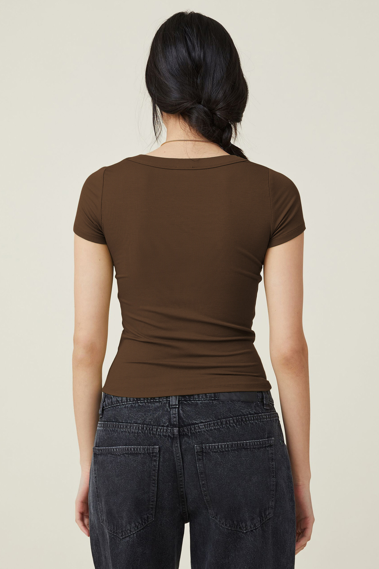 Basic Solid Color U Neck Short Sleeve Slim Top