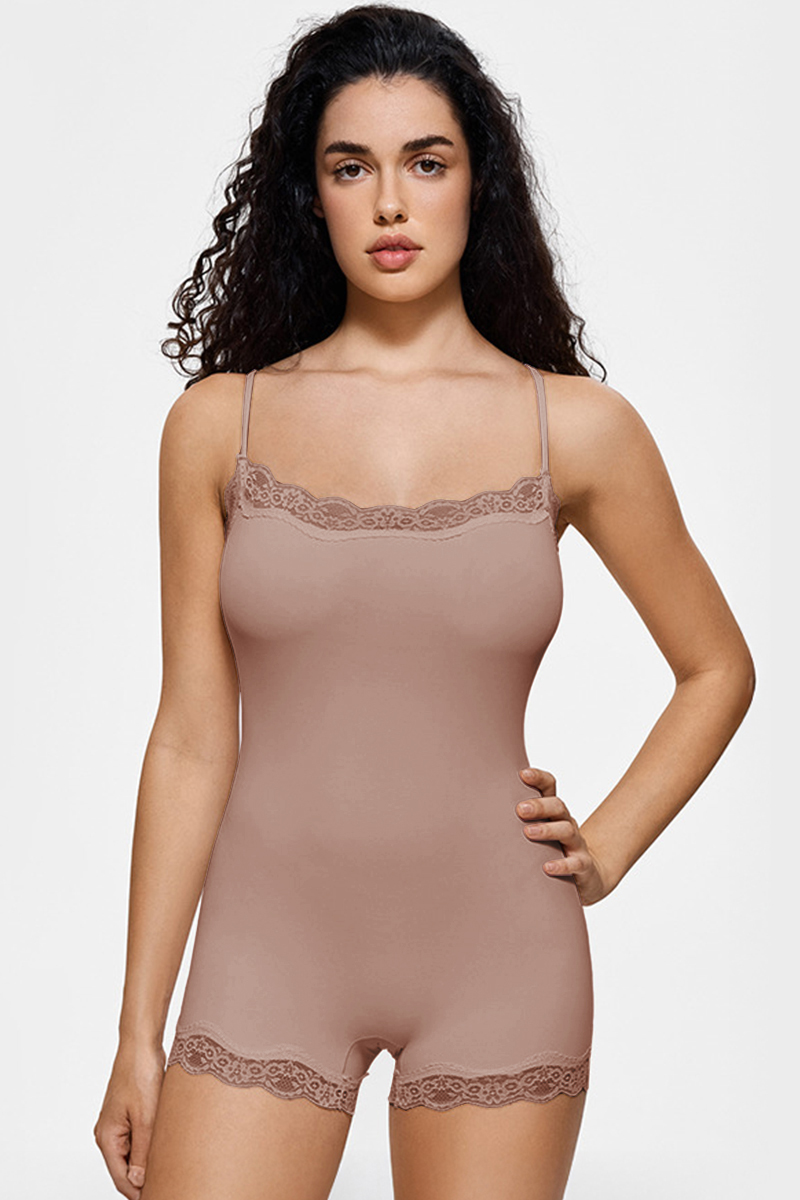  Lace Series Women's Spaghetti Strap Lace Trim Breathable Playsuit