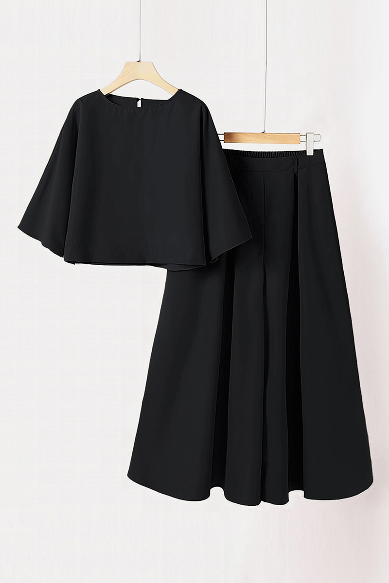 Elegant Half Sleeve Loose Crop Top & Plicated Wide Leg Trousers Co-ord