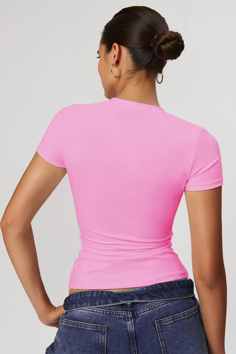 Sports Solid Color Round Neck Short Sleeve Slim Top