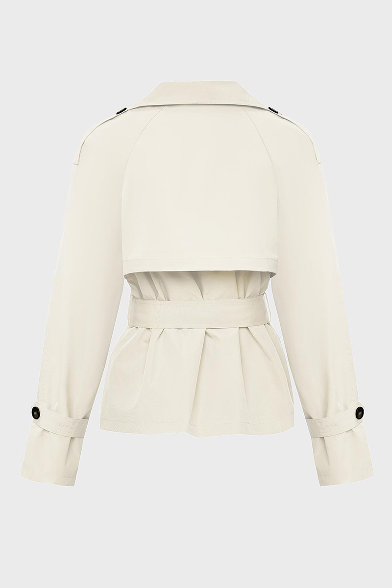 Casual Notch Lapel Double Breasted Waist Tie Trench Coat