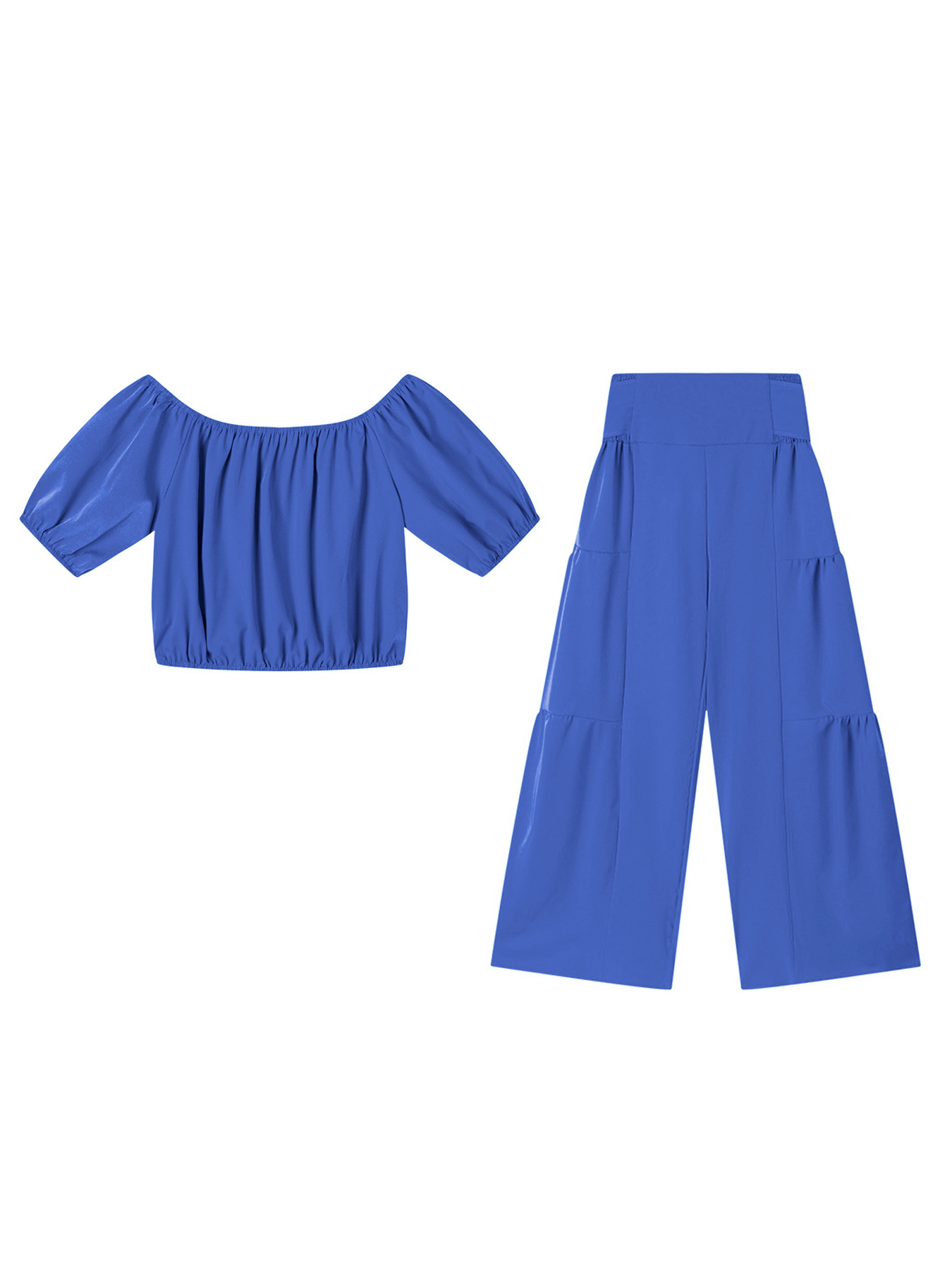 Trendy Scoop Neck Puff Sleeve Crop Top & Knotted Trousers Co-ord-KATCH ME
