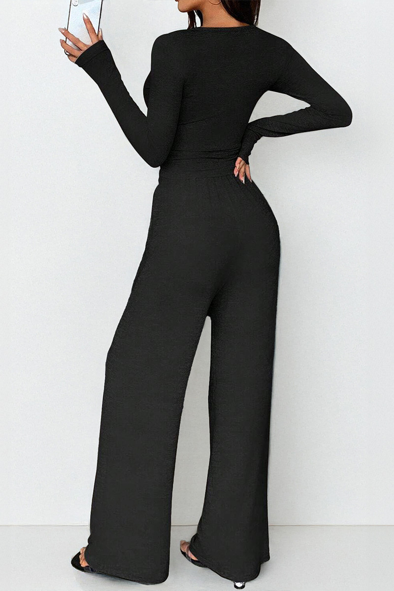 Leisure Partial Button Long Sleeve Slim Top & Loose Trousers Co-ord-KATCH ME