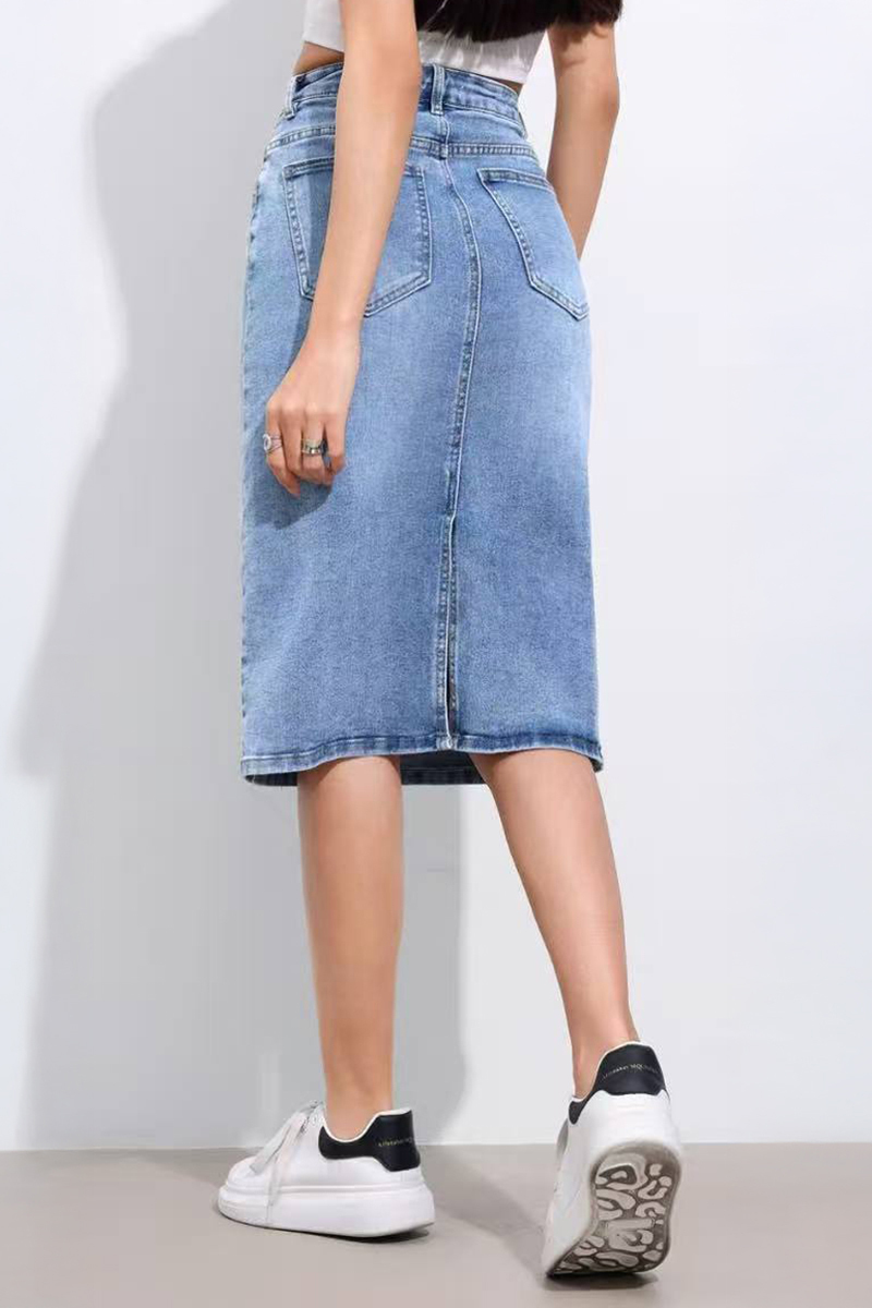 Versatile High Waist Multi-Pocket Asymmetric Button Denim Skirt-KATCH ME