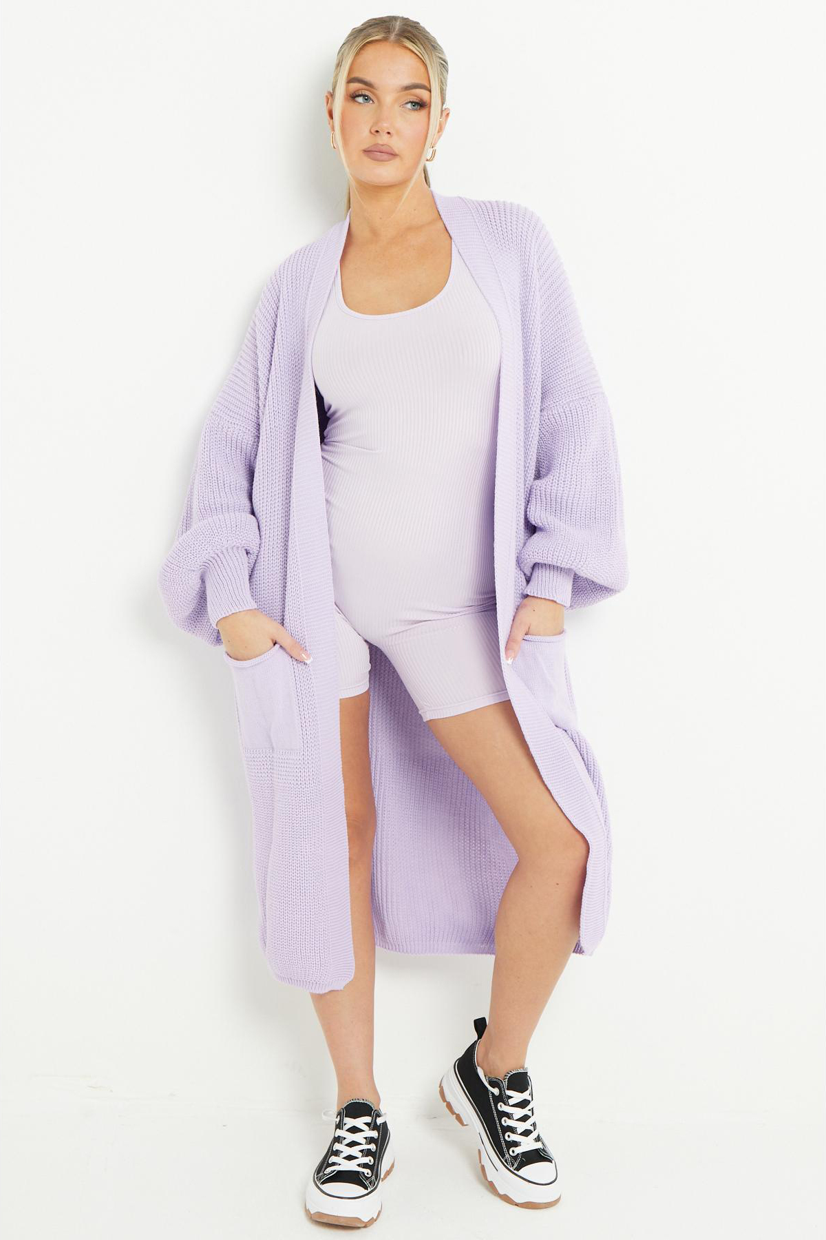 LONGLINE BALLOON SLEEVE KNITTED CARDIGAN ONE Size-KATCH ME