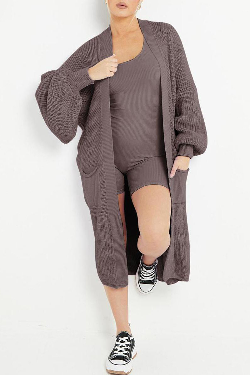 LONGLINE BALLOON SLEEVE KNITTED CARDIGAN ONE Size-KATCH ME