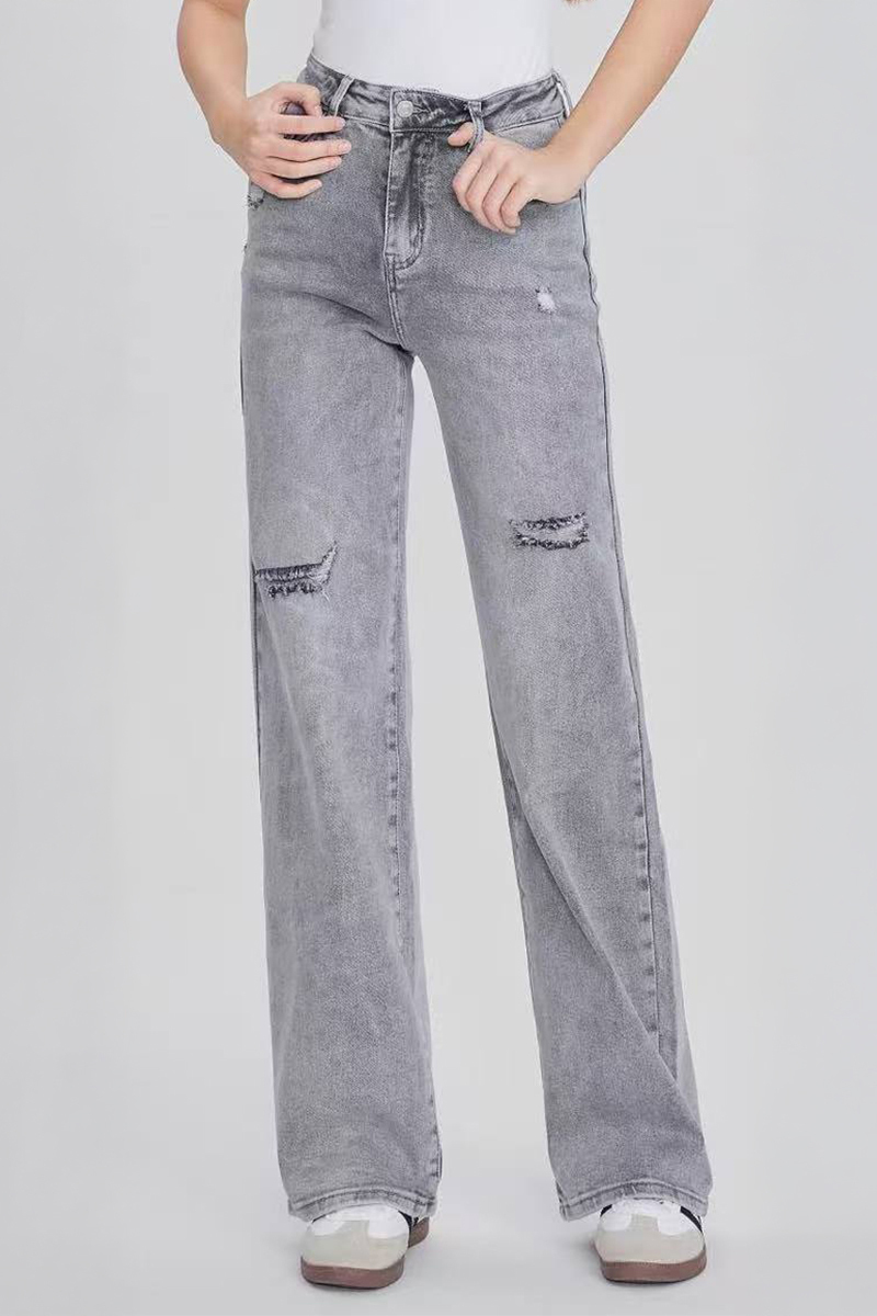 Street High Waist Multi-Pocket Ripped Wide Leg Jeans-KATCH ME
