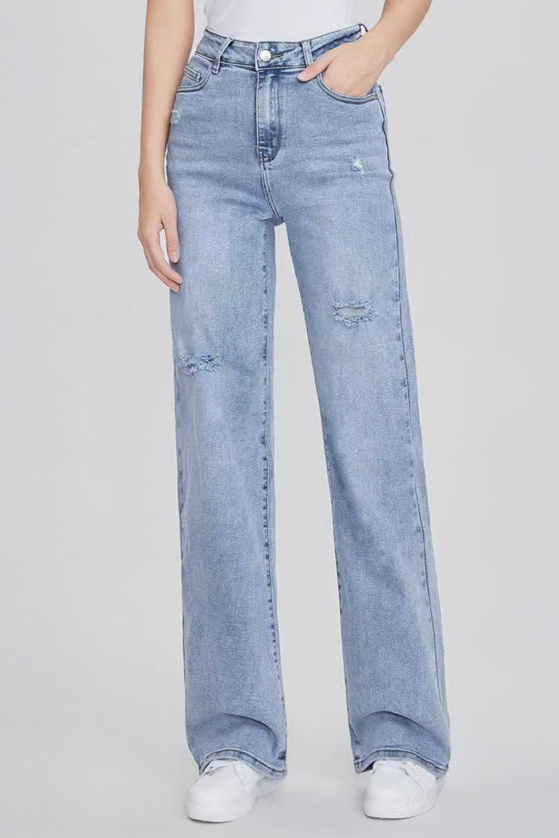 Street High Waist Multi-Pocket Ripped Wide Leg Jeans-KATCH ME