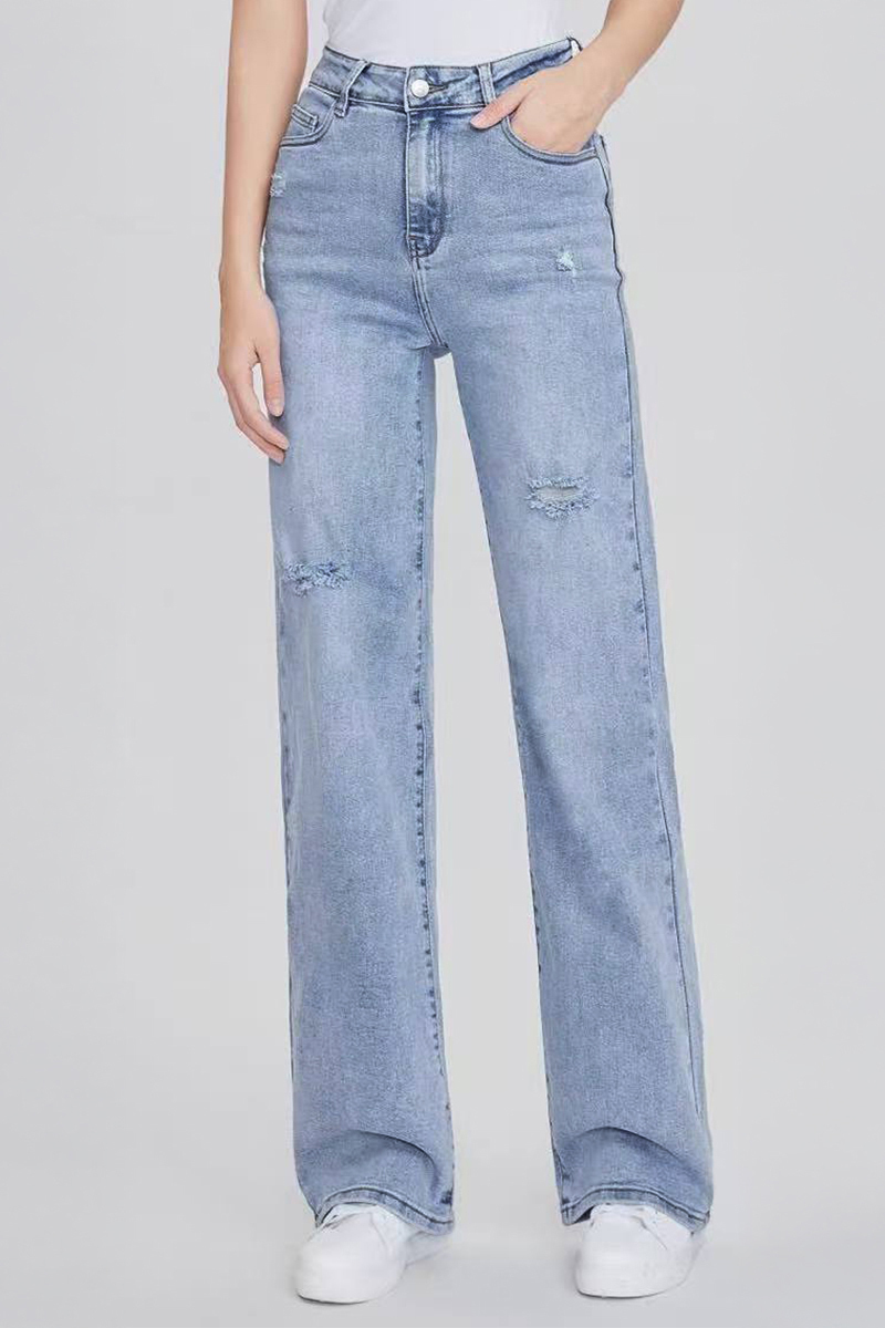 Street High Waist Multi-Pocket Ripped Wide Leg Jeans-KATCH ME