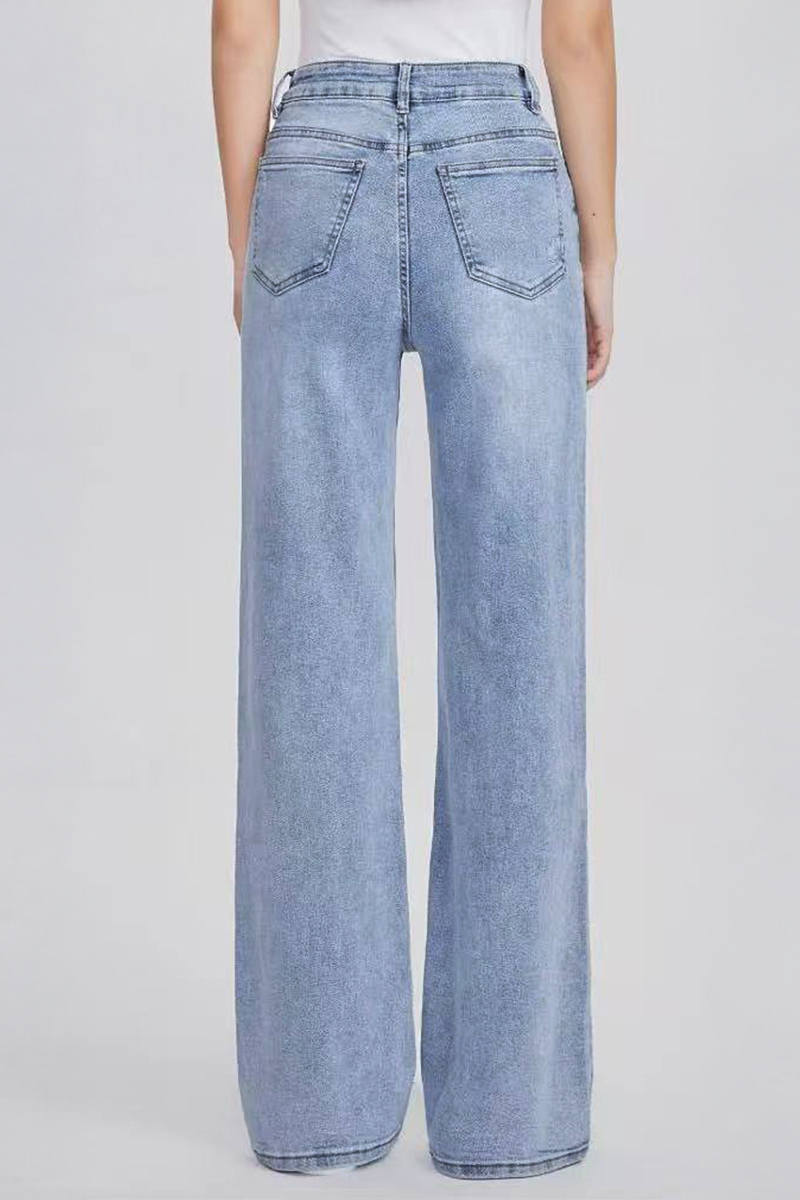 Street High Waist Multi-Pocket Ripped Wide Leg Jeans-KATCH ME