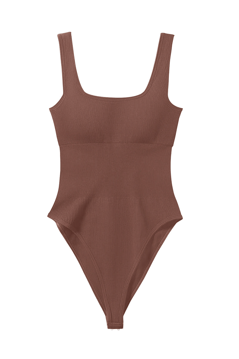 Minimalist Solid Color U Neck Sleeveless Thin Waist Bodysuit