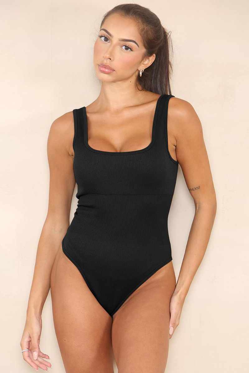 Minimalist Solid Color U Neck Sleeveless Thin Waist Bodysuit