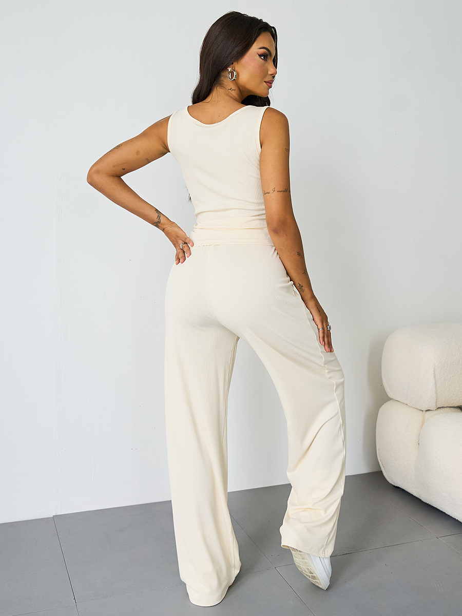 Casual U Neck Sleeveless Crop Top & Elastic Waist Wide Leg Pockets Sweatpants Co-ord