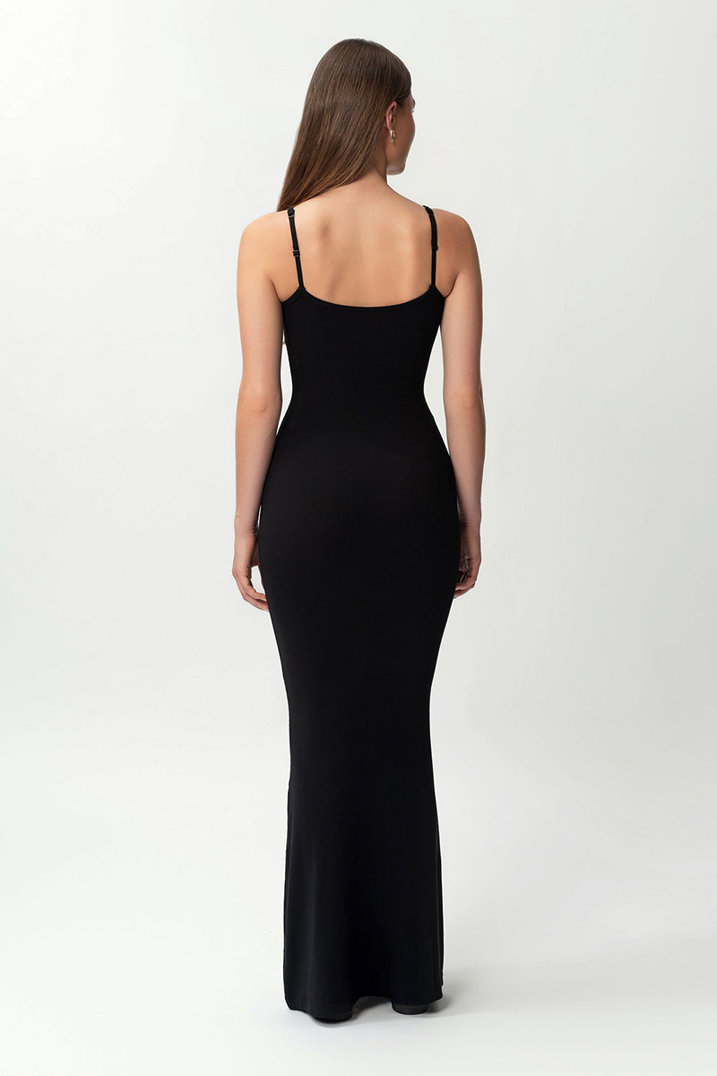 Elegant Solid Color Adjustable Strap Thin Waist Stretch Maxi Dress