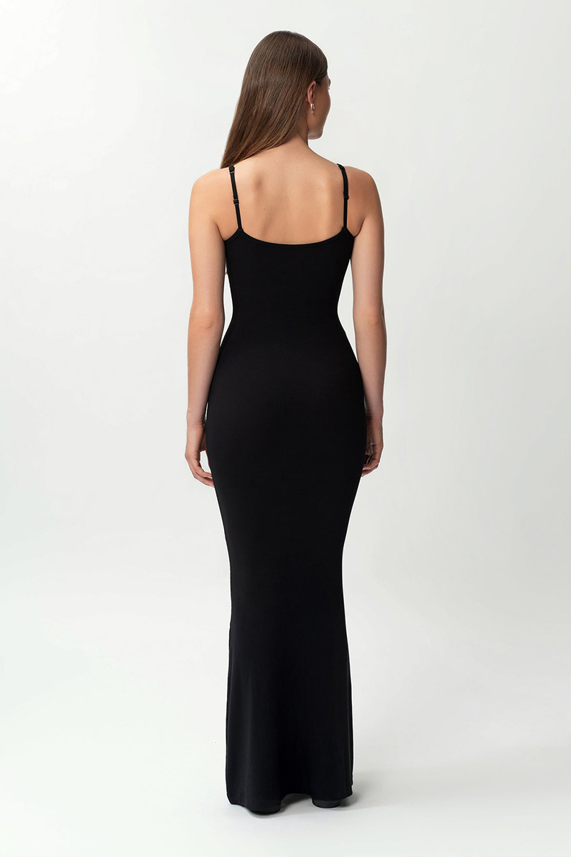Elegant Solid Color Adjustable Strap Thin Waist Stretch Maxi Dress