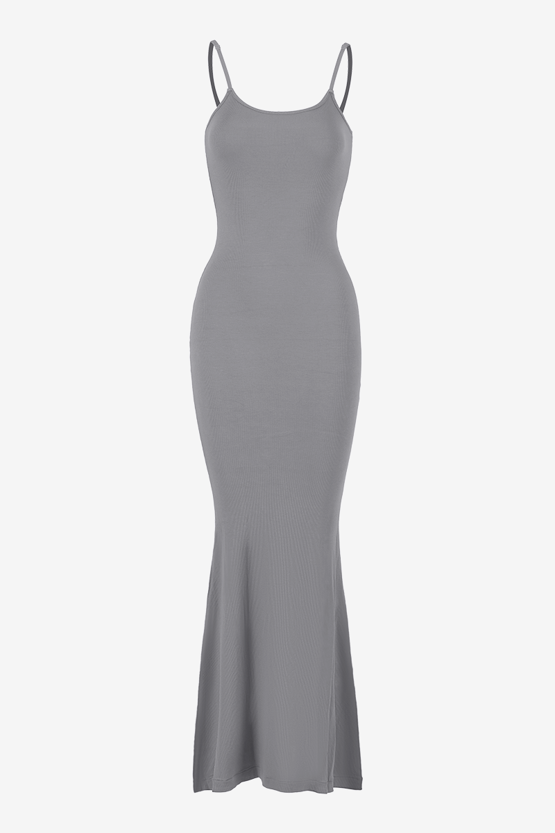 Elegant Solid Color Adjustable Strap Thin Waist Stretch Maxi Dress