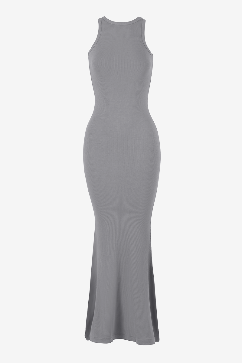 Elegant Solid Color Adjustable Strap Thin Waist Stretch Maxi Dress