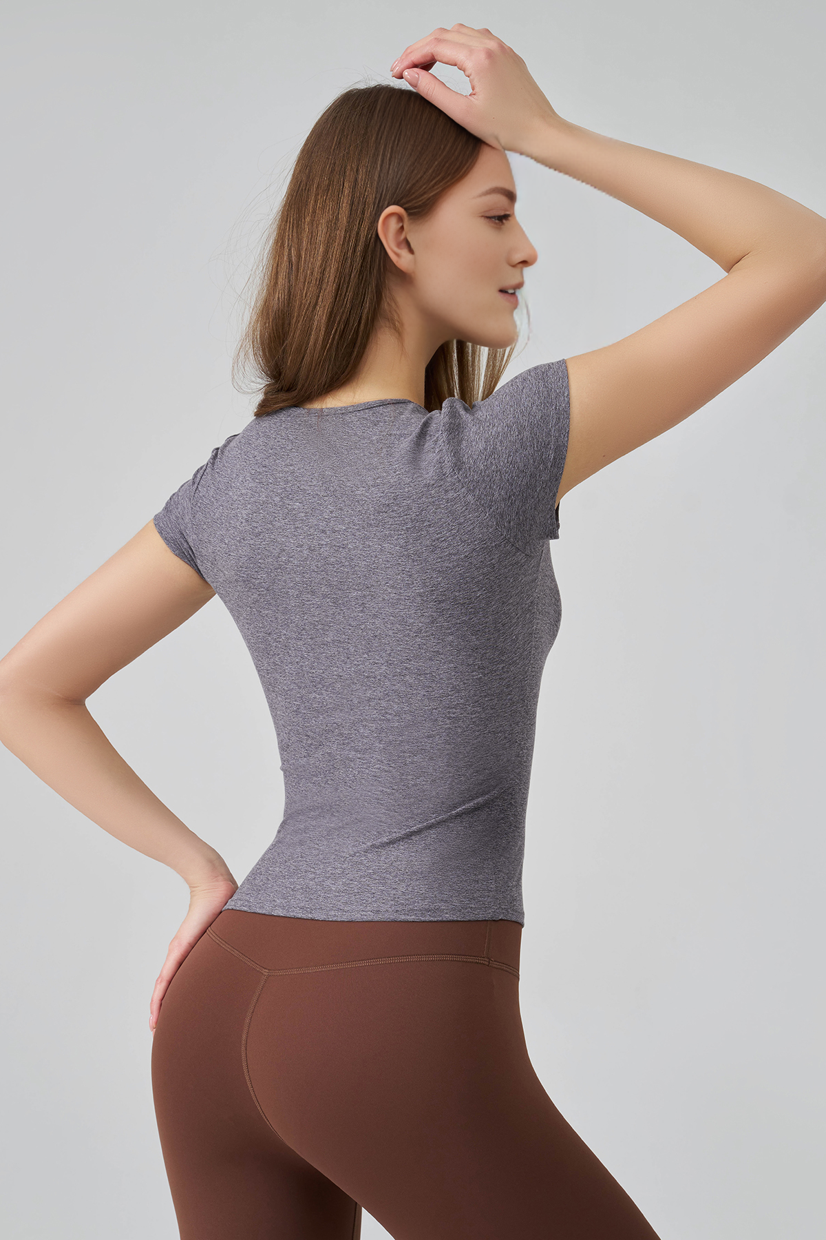 Sports Solid Color Round Neck Short Sleeve Slim Top