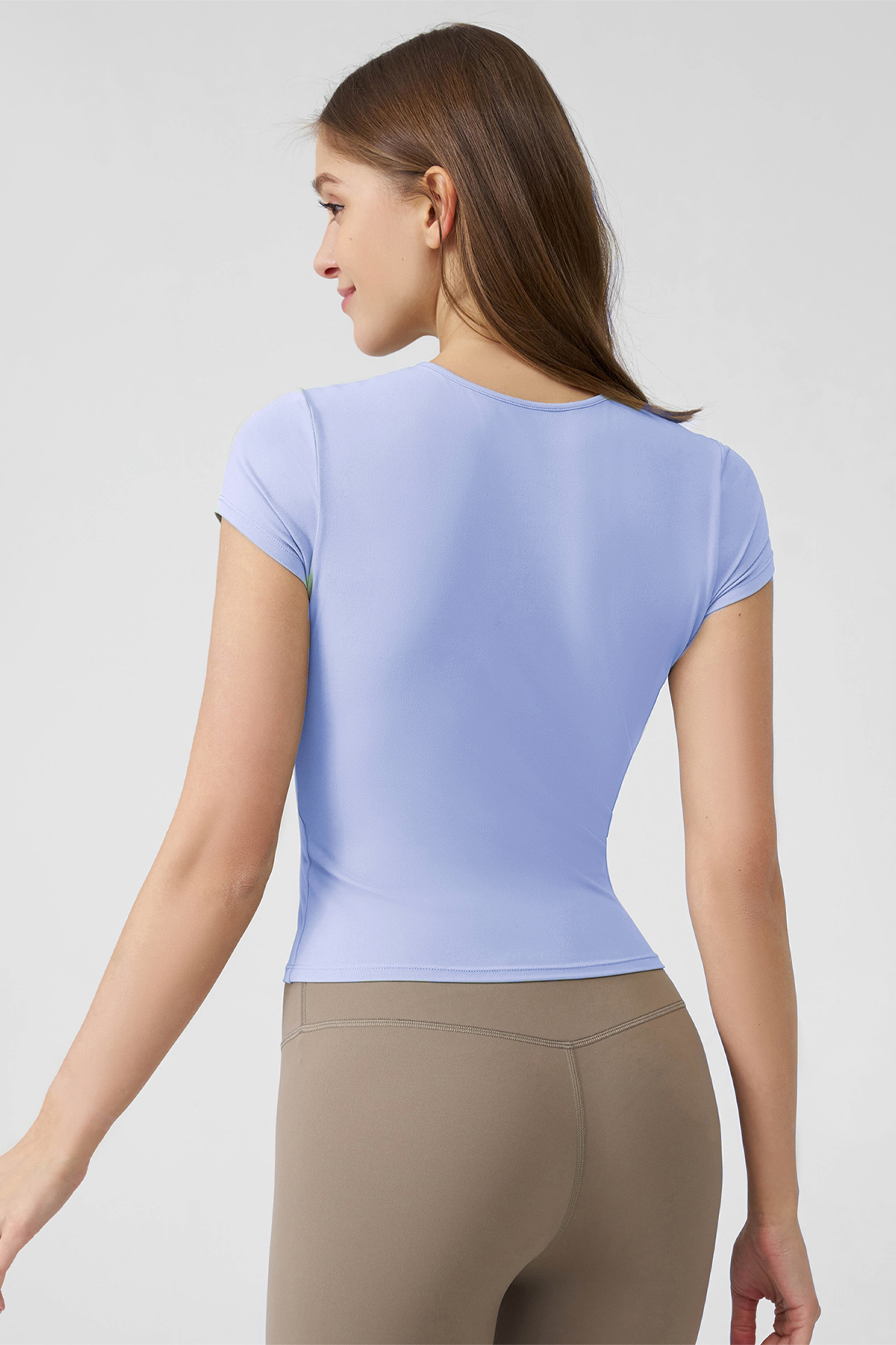 Sports Solid Color Round Neck Short Sleeve Slim Top