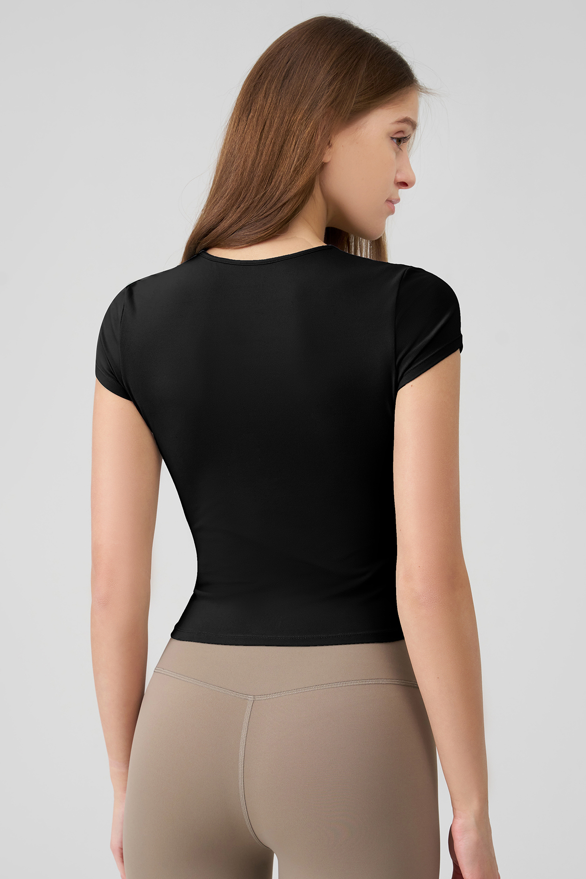 Sports Solid Color Round Neck Short Sleeve Slim Top