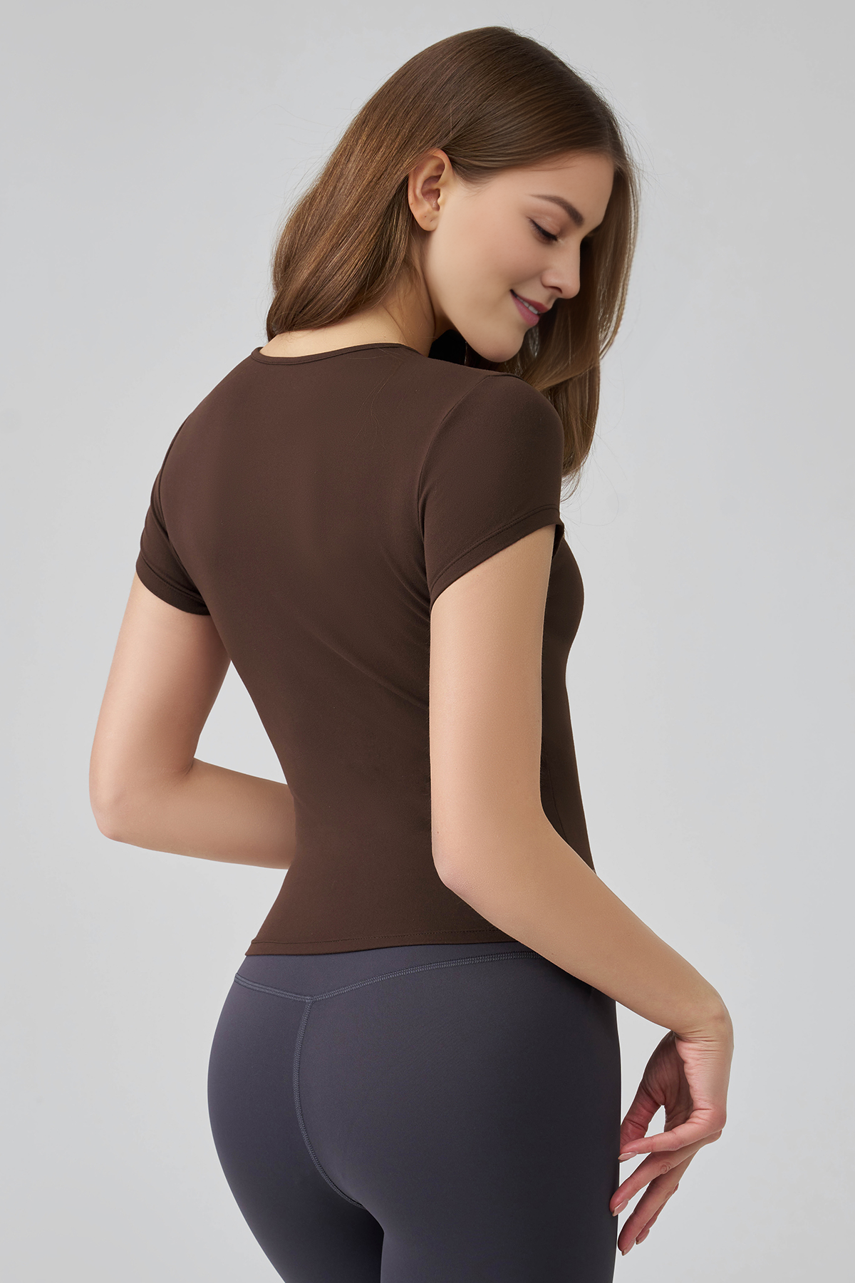 Sports Solid Color Round Neck Short Sleeve Slim Top