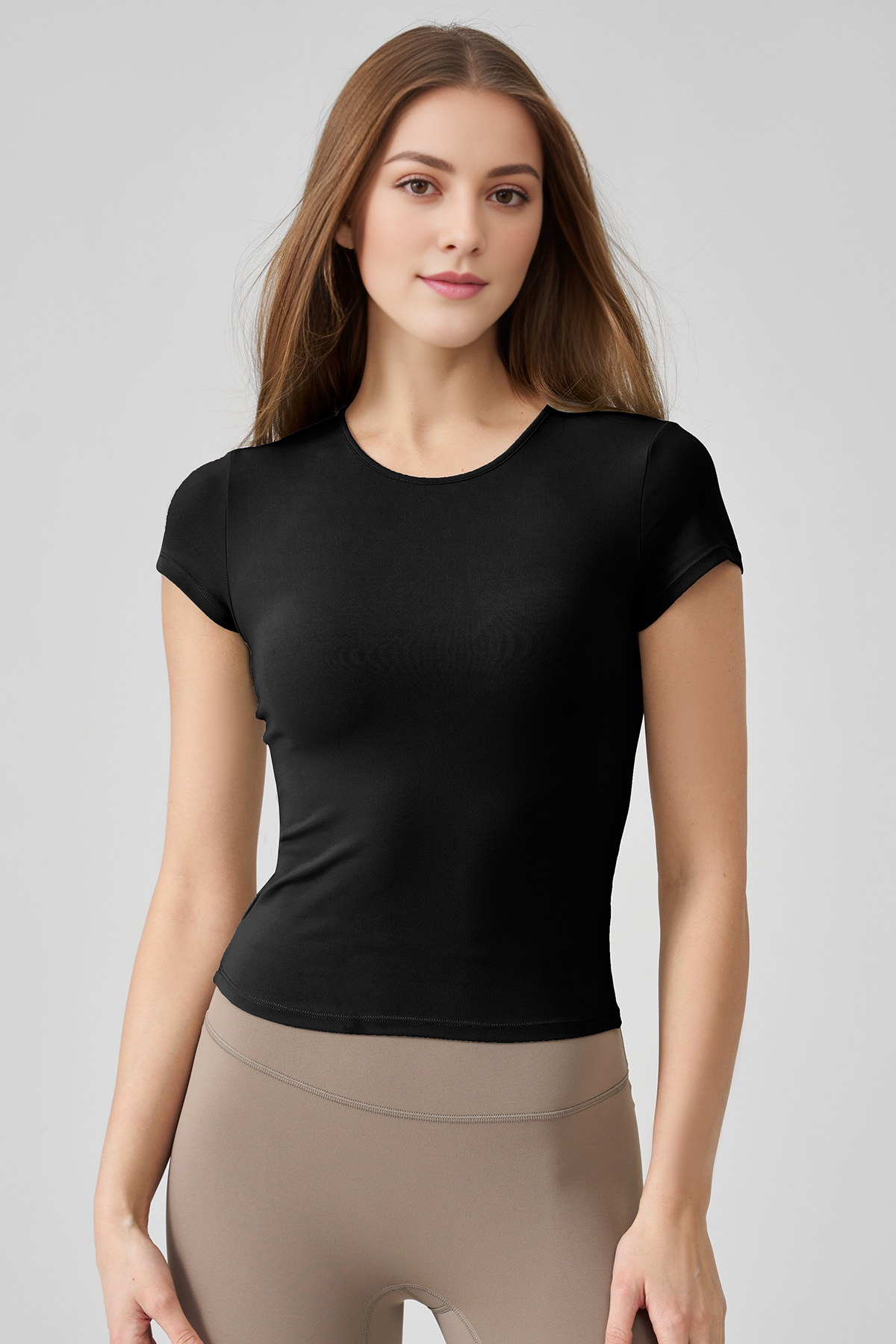 Sports Solid Color Round Neck Short Sleeve Slim Top