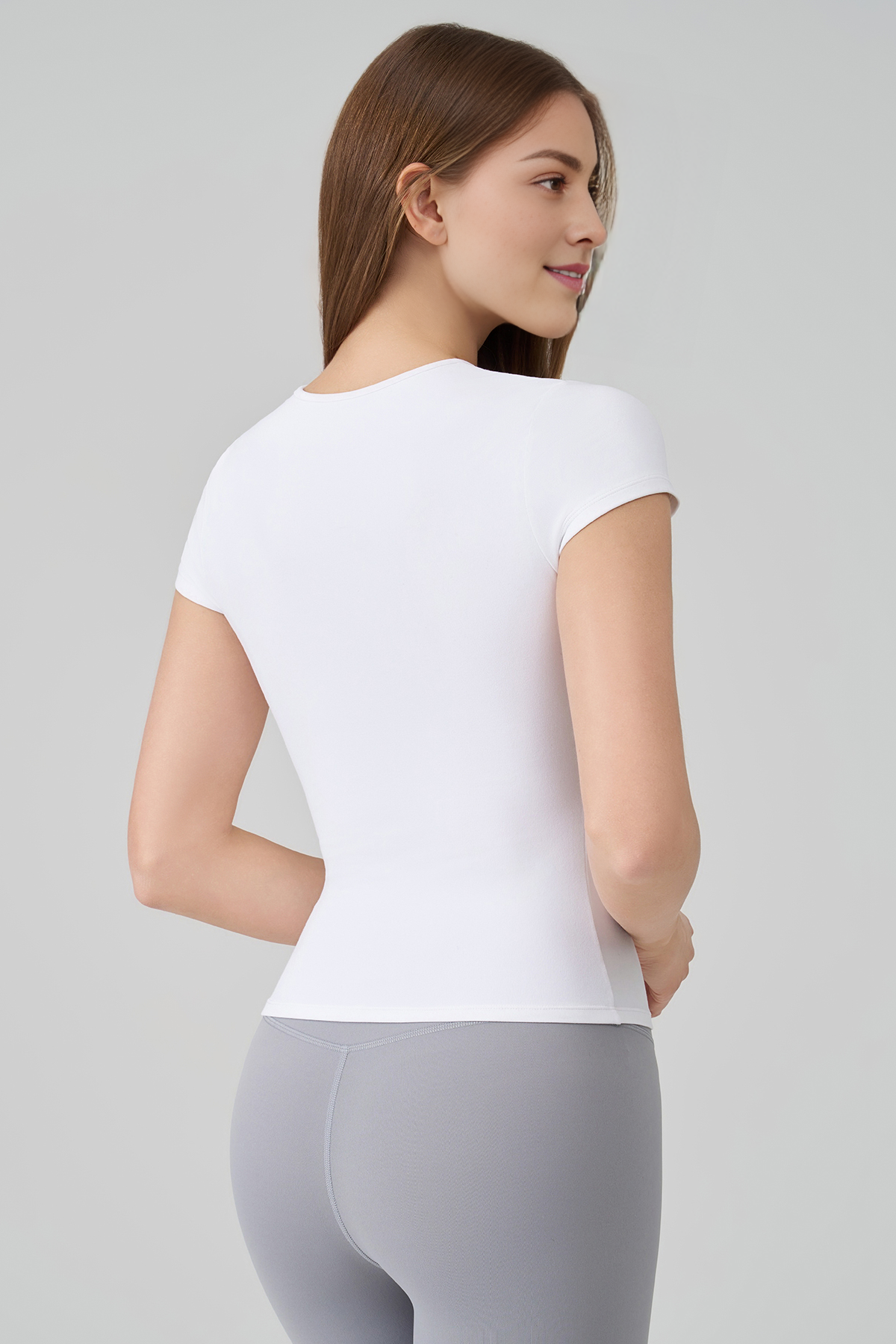 Sports Solid Color Round Neck Short Sleeve Slim Top