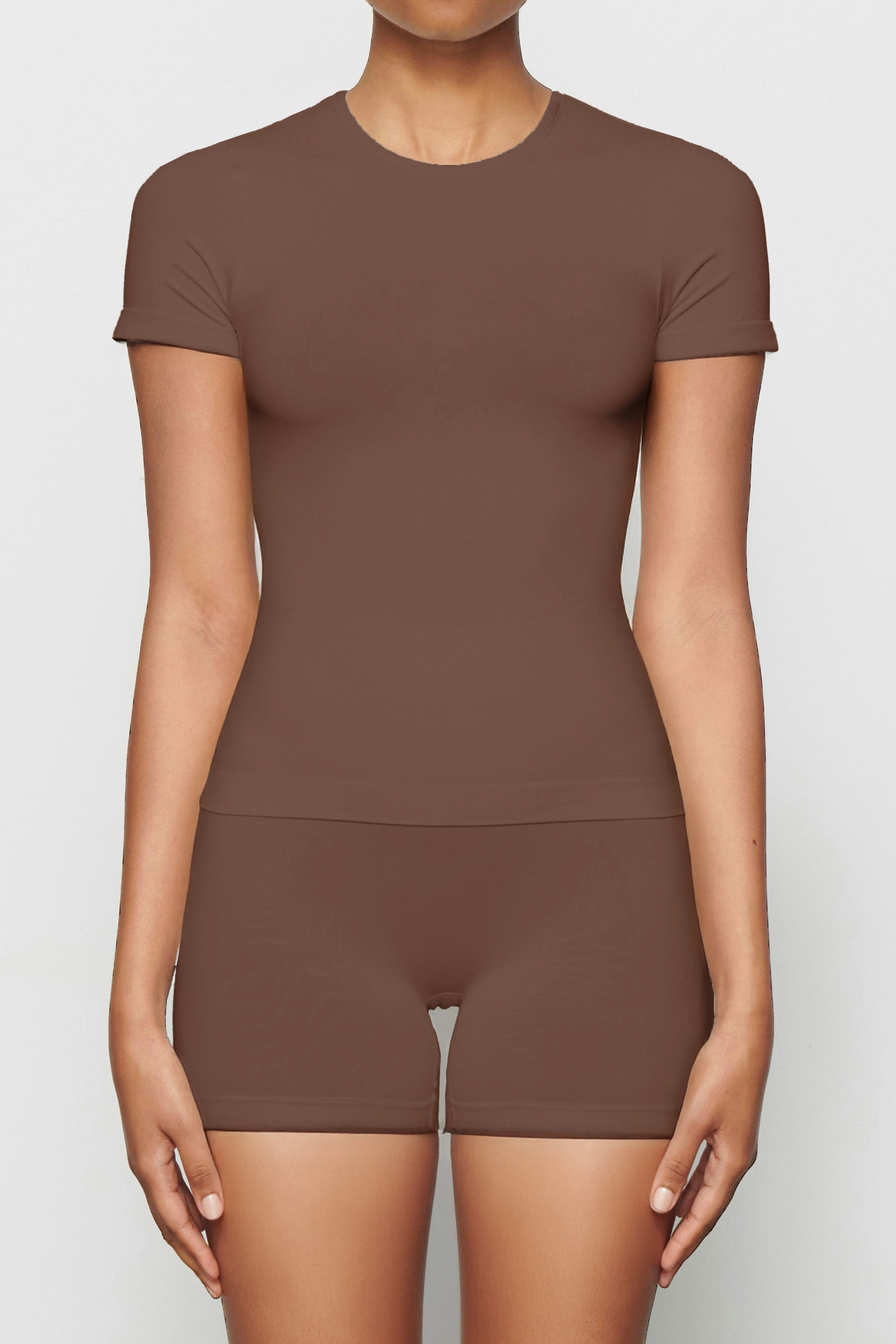 Workout Solid Color Stretch Round Neck Short Sleeve Top & Skinny Yoga Pants Co-ord