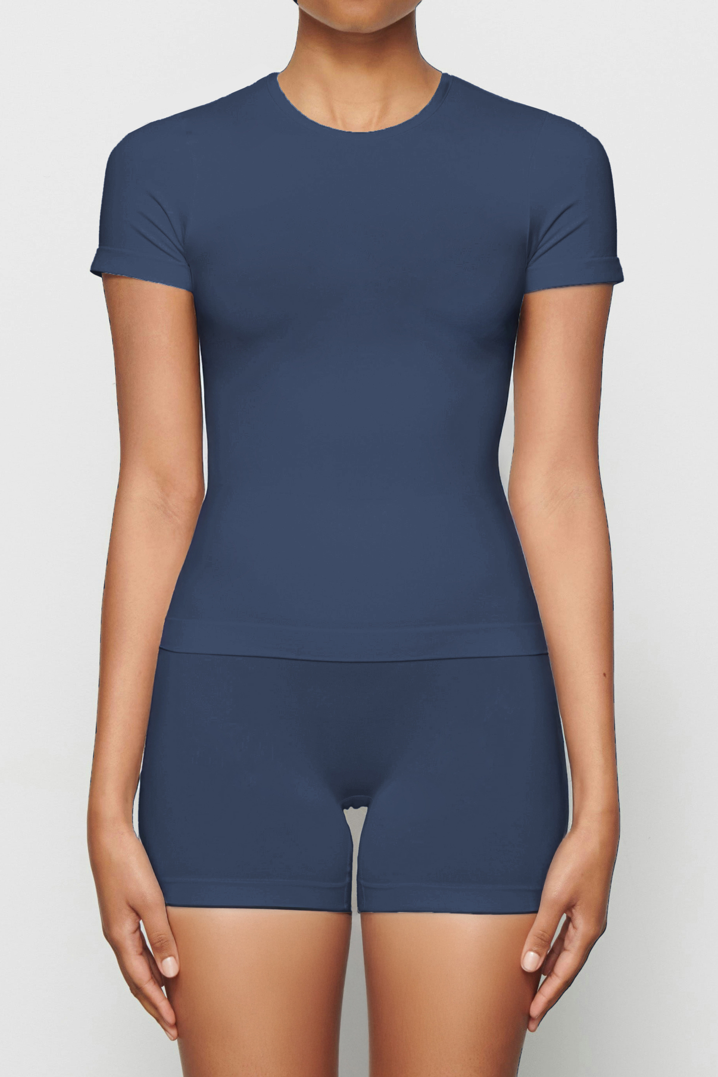 Workout Solid Color Stretch Round Neck Short Sleeve Top & Skinny Yoga Pants Co-ord