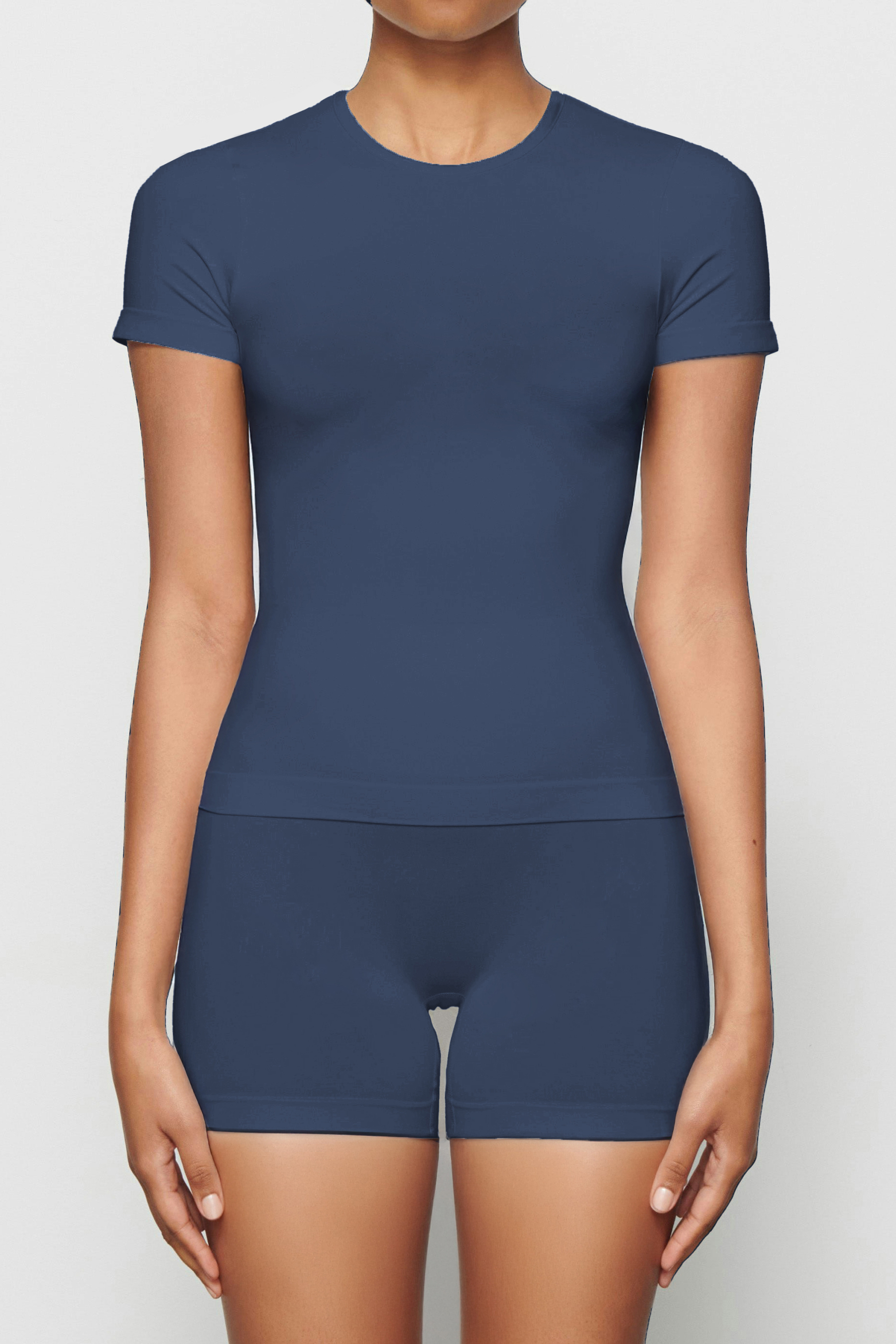 Workout Solid Color Stretch Round Neck Short Sleeve Top & Skinny Yoga Pants Co-ord