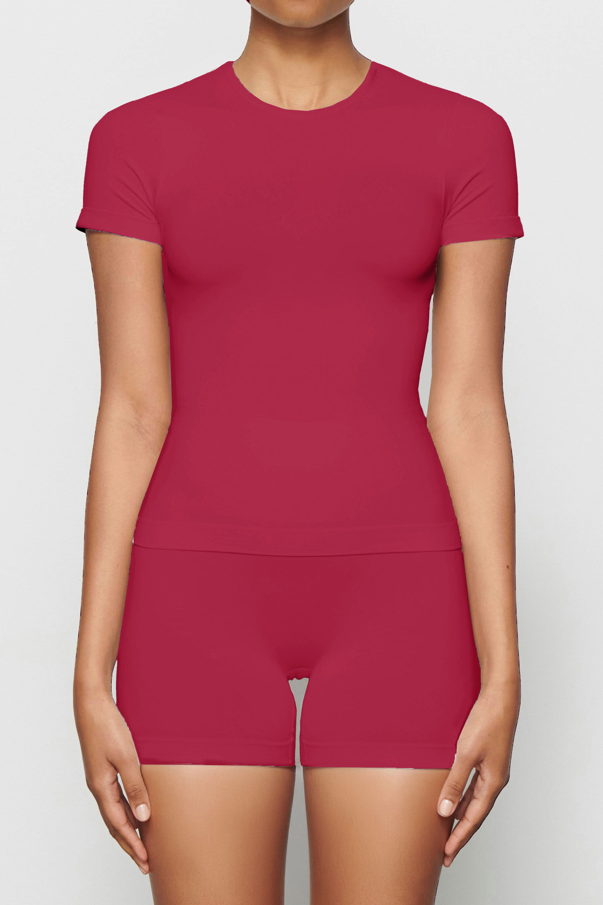 Workout Solid Color Stretch Round Neck Short Sleeve Top & Skinny Yoga Pants Co-ord