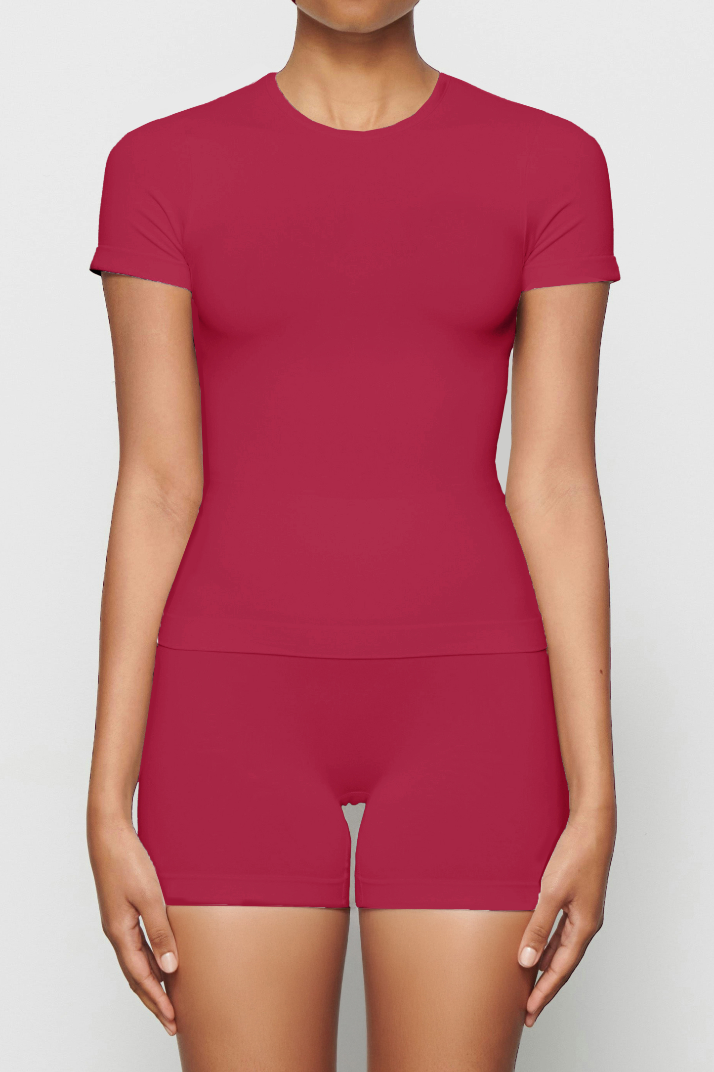 Workout Solid Color Stretch Round Neck Short Sleeve Top & Skinny Yoga Pants Co-ord