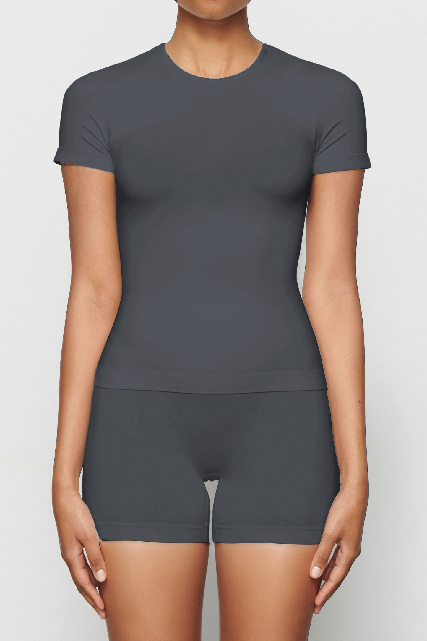 Workout Solid Color Stretch Round Neck Short Sleeve Top & Skinny Yoga Pants Co-ord