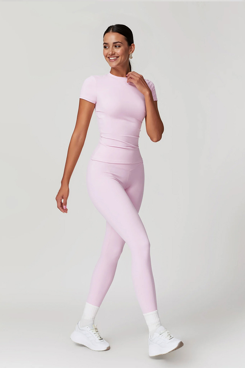 Workout Solid Color Stretch Round Neck Short Sleeve Top & Skinny Leggings Co-ord