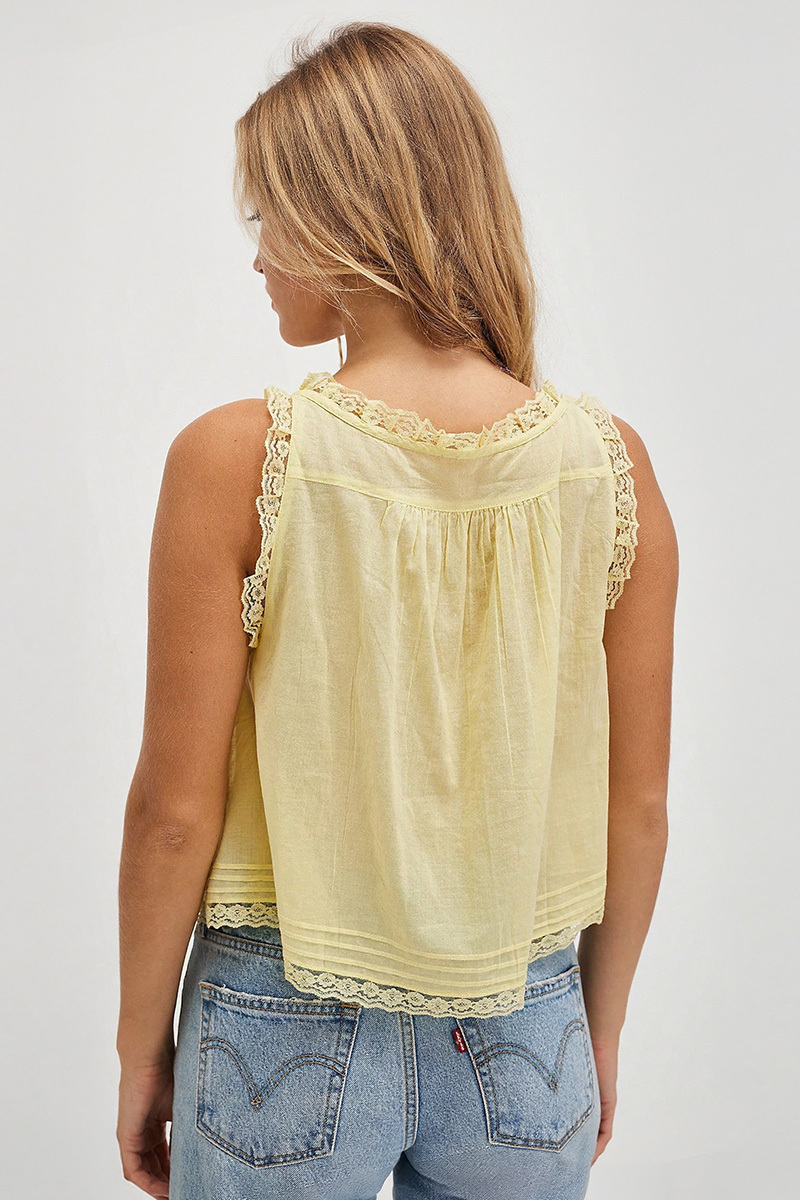 Summer Breezy Front Tie Button Lace Trim Camisole