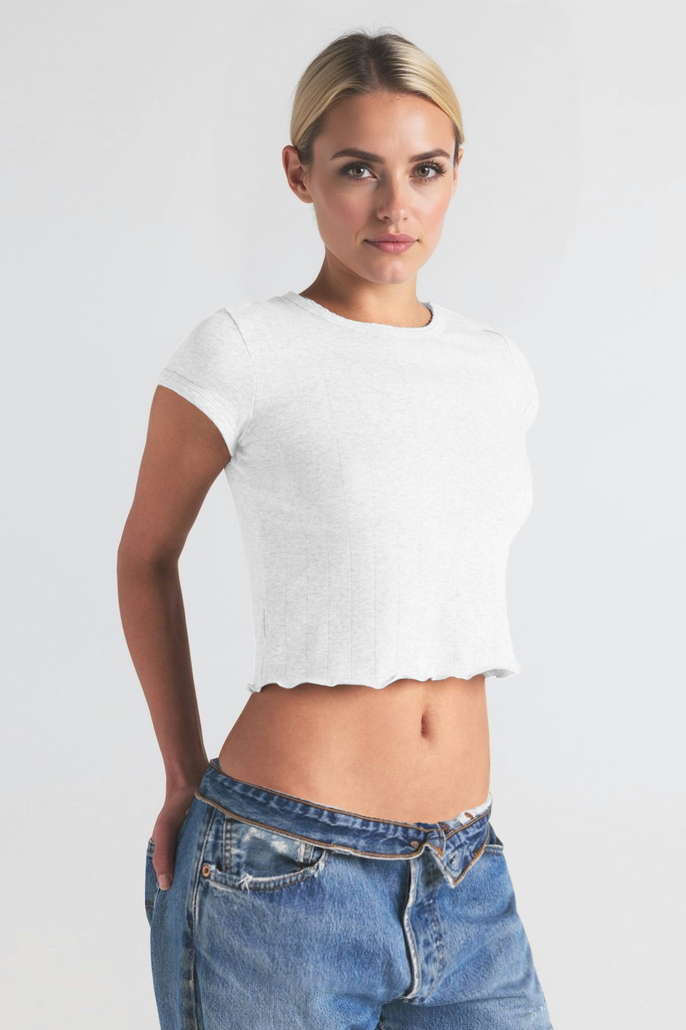 Casual Solid Color Round Neck Short Sleeve Crop Top