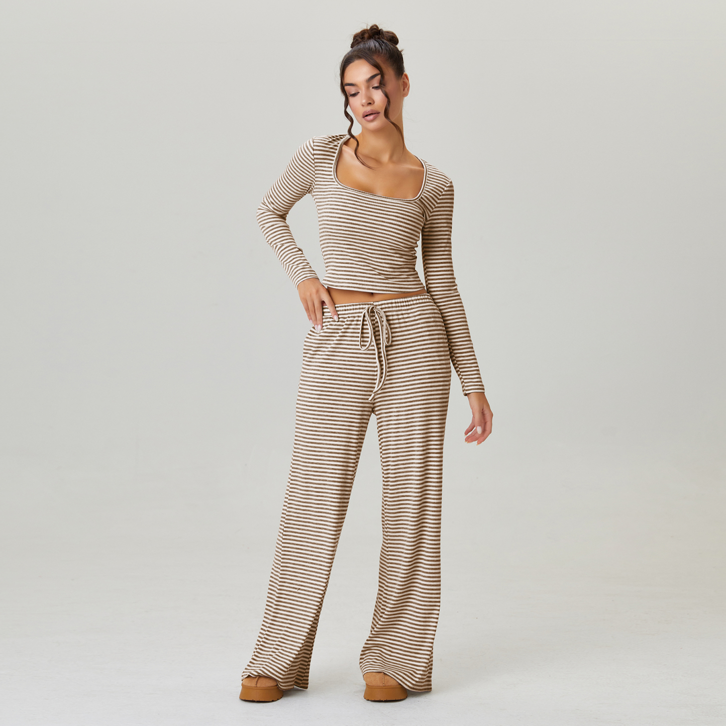 KatchMe Slouchy Stripe Long Sleeve Crop Top & Low-Rise Trousers Co-ord