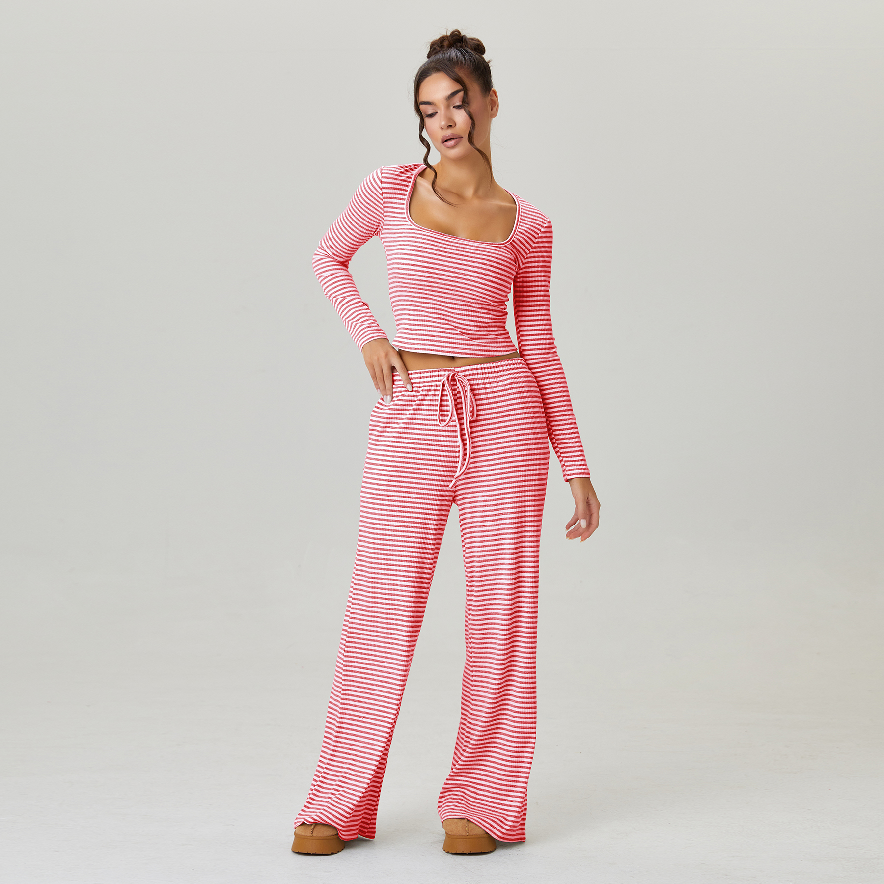 KatchMe Slouchy Stripe Long Sleeve Crop Top & Low-Rise Trousers Co-ord